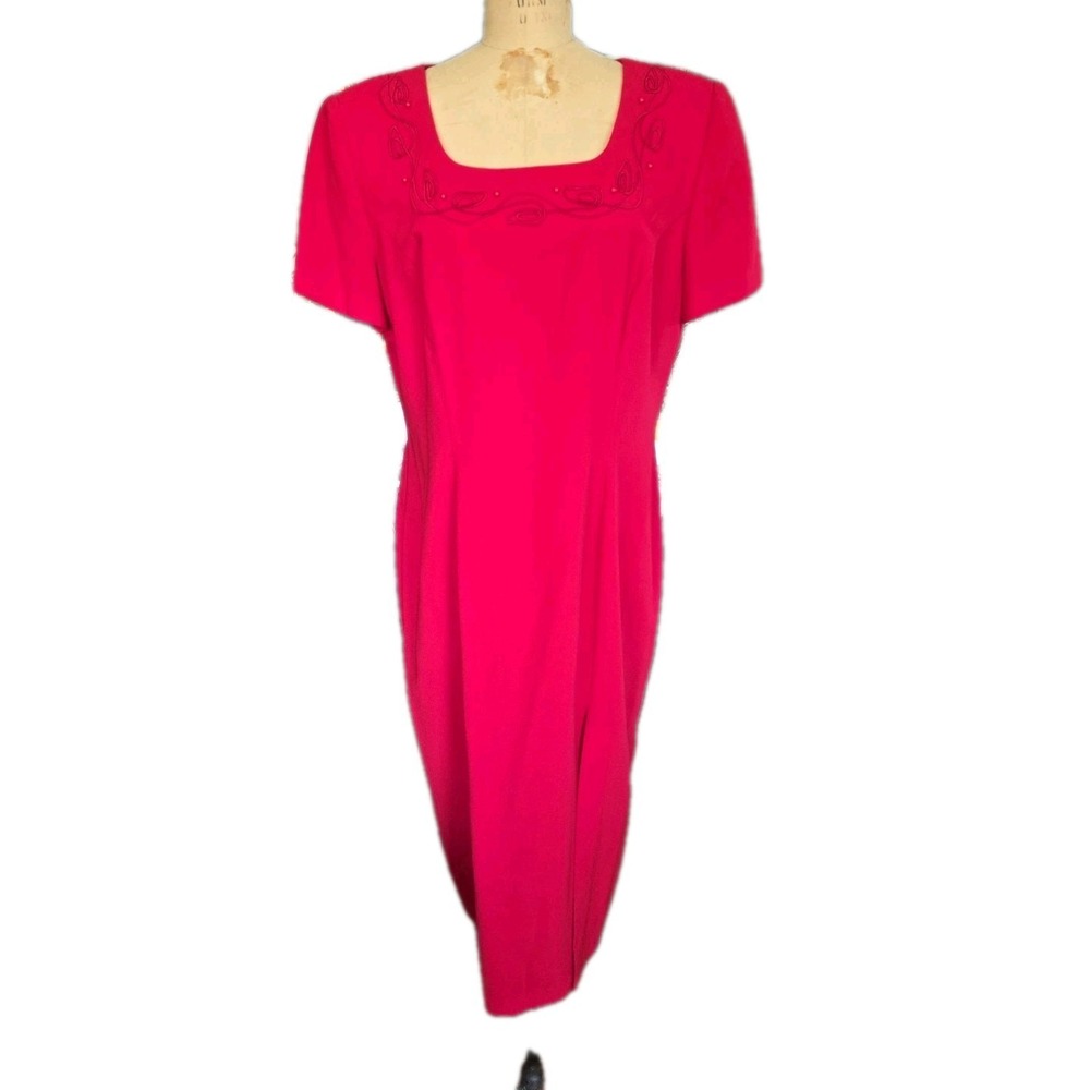 Vintage 80's 90s John Roberts RED‎ Embellished Front midi dress